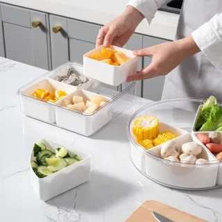 【茉家】食品級材質火鍋備料保鮮盒(圓型五格款2入)