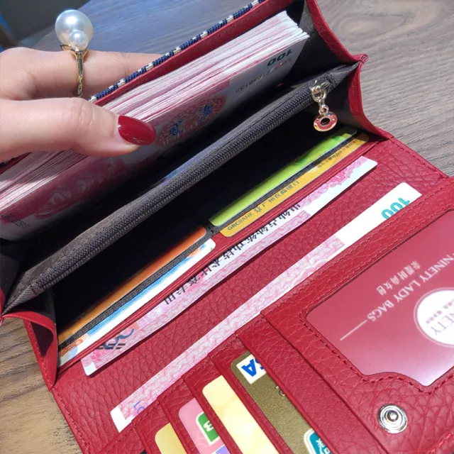 【MoonDy】皮夾 長夾 長夾 千鳥紋包包 帆布長夾 長款錢包 女皮夾 牛皮夾 禮物 精