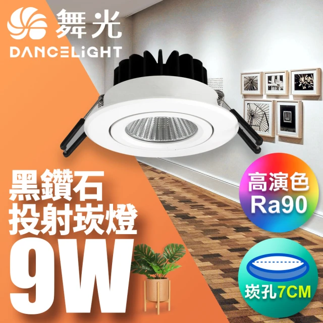 DanceLight 舞光 9W 黑鑽石崁燈 坎燈 崁孔7CM(白光/黃光/自然光)