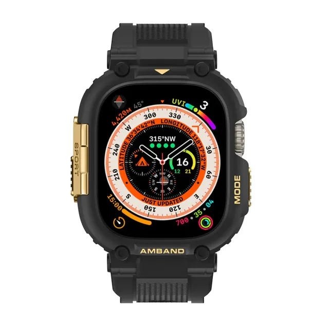【Amband】AmBand Apple Watch 專用保護殼 ☆ M1 黑色TPU殼帶金鋼釦(49mm - Apple Watch ultra)
