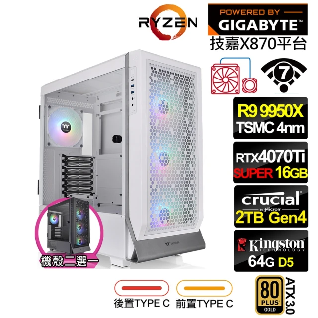 技嘉平台 R9十六核RTX 4070 TI SUPER{天彗龍L6CD}水冷電競電腦(R9 9950X/X870/64G D5/2TB/WIFI)