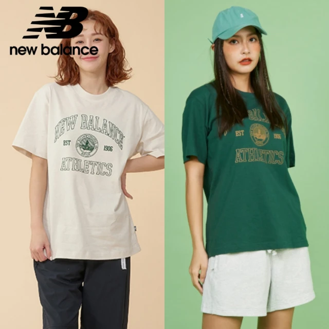 NEW BALANCE NB 學院風LOGO短袖上衣_女性_綠/米杏色_WT43548LIT_WT43548NWG(美版 版型偏大)