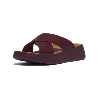 【FitFlop】F-MODE 簡約皮革交叉厚底涼鞋-女(紫酒紅色)