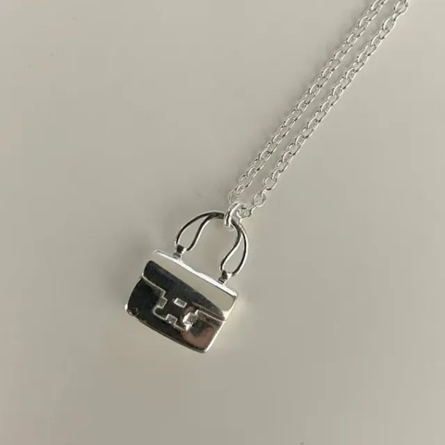 【米蘭精品】現貨+預購 925純銀項鍊包包吊墜(時尚O字鏈手提包鎖骨鏈女飾品74iu90)