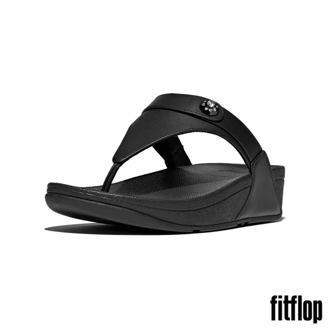 FitFlop LULU 水鑽扣皮革夾脚涼鞋-女(黑色)