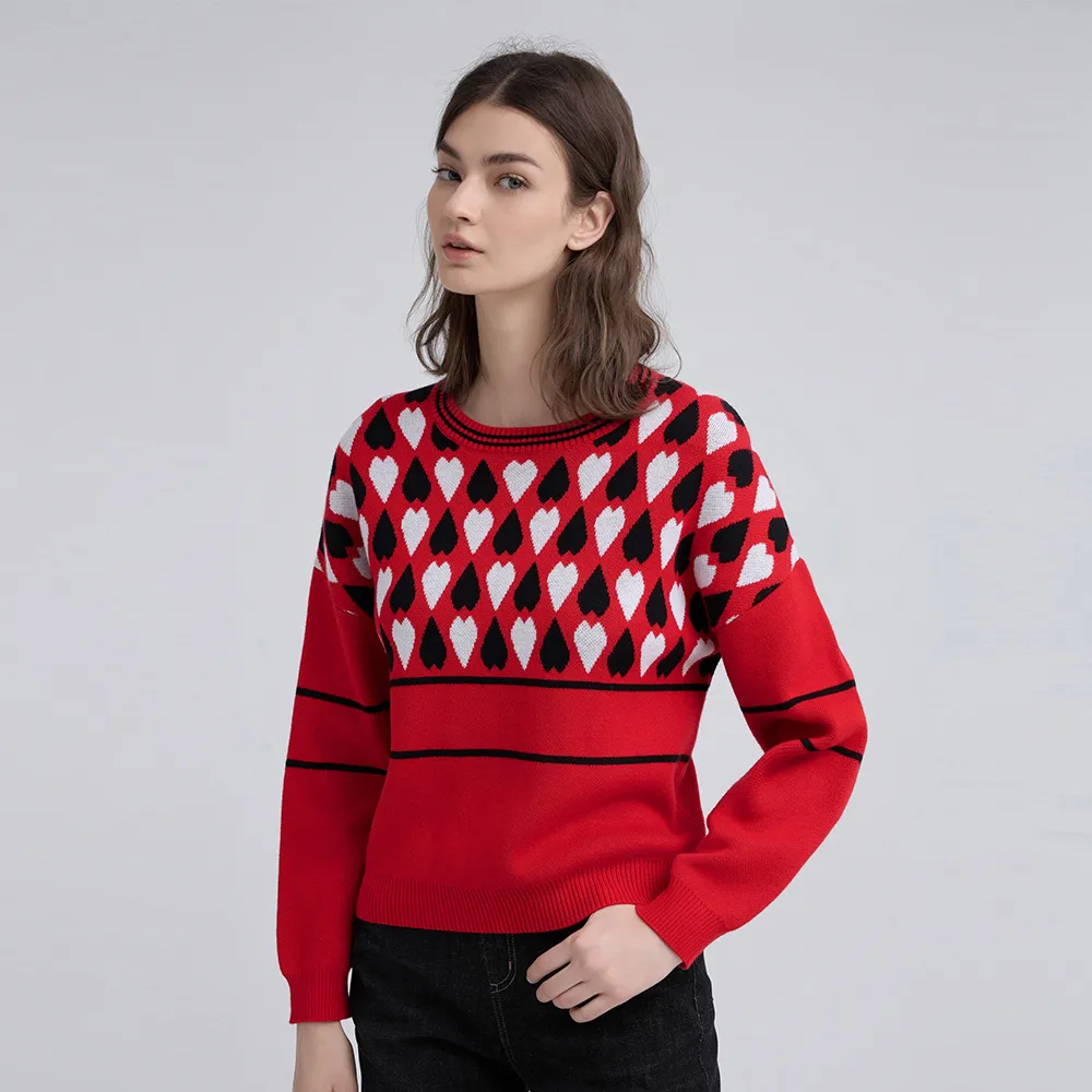 【ILEY 伊蕾】戀愛系雙色愛心羊毛針織上衣(紅；M-XL；1244465502)