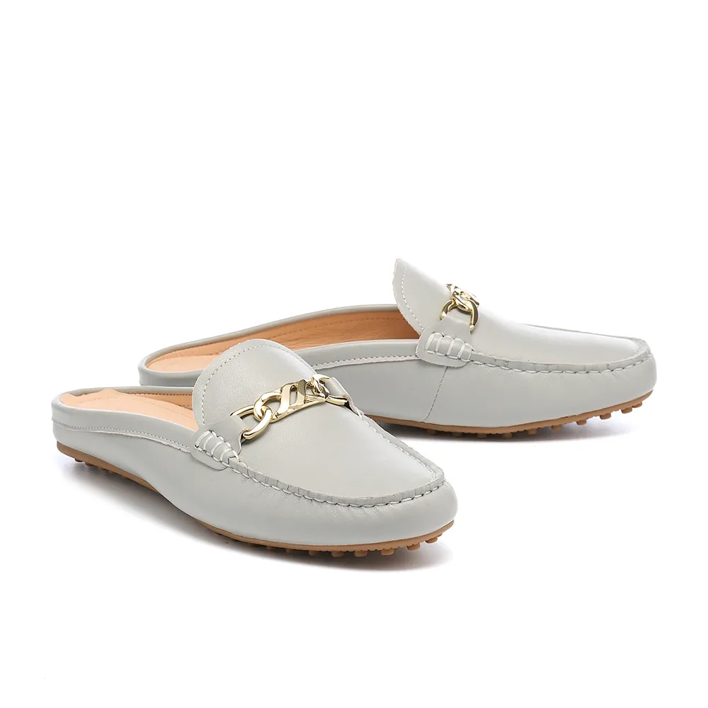 【AS 集團】別致質感鏈條羊皮低跟穆勒拖鞋(藍)