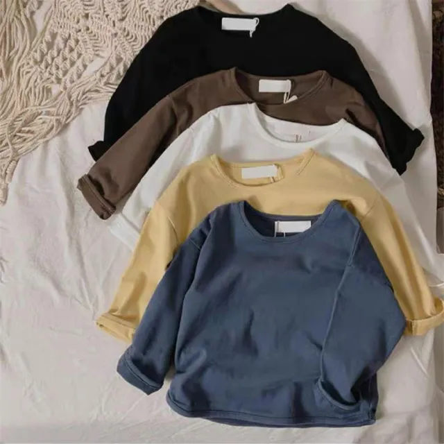 【安朵童舖】現貨韓版兒童薄款寬鬆七分袖上衣女童素色七分袖T恤男童內搭長袖上衣童裝(24/032)