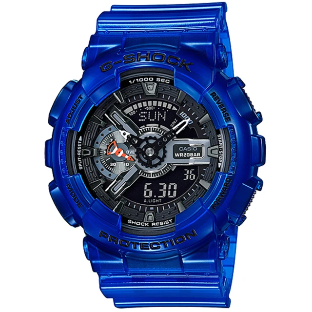 CASIO 卡西歐 G-SHOCK 海水藍 半透明雙顯腕錶(GA-110CR-2A)