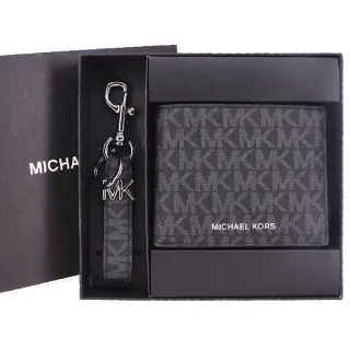 【Michael Kors】紳士風 男士 GIFTING系列 防刮皮革 6卡 鑰匙圈 短夾 禮盒(字母黑)