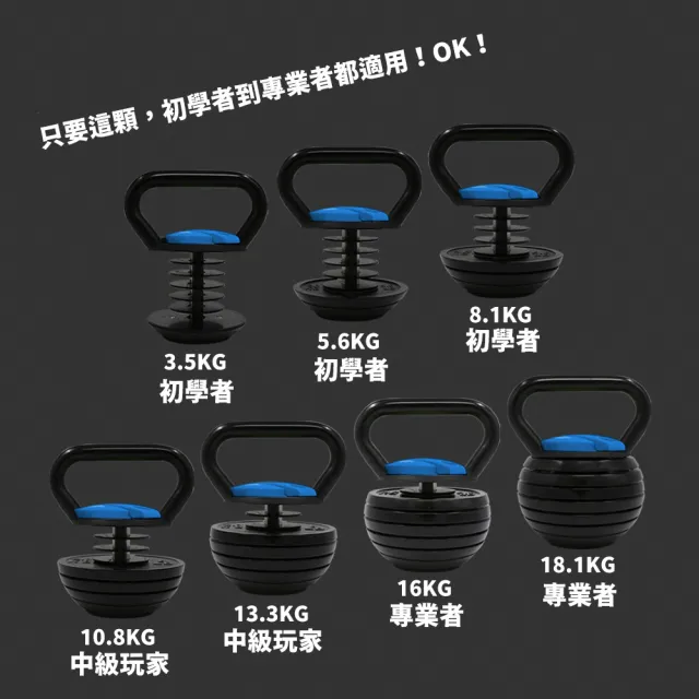 【Fitek】40LB 調整型壺鈴 可調式壺鈴40磅 重約18.1公斤(7個重量可調壺鈴 重約18.1KG 7段重量調整壺鈴)