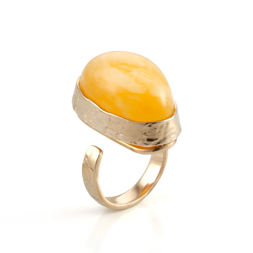 【Woogie武吉珠寶】琥珀蜜蠟設計師精品蜜蠟戒指(蛋面白花蜜)