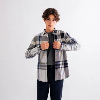 【Arnold Palmer 雨傘】男裝-經典格斜紋長袖襯衫(灰色)