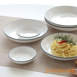 【Just Home】簡約純白藍邊陶瓷4吋調味碟(調味碟 小菜碟 可微波)