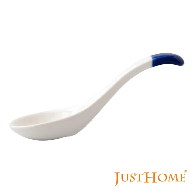 【Just Home】簡約純白藍邊陶瓷湯匙(湯匙 餐匙 匙)