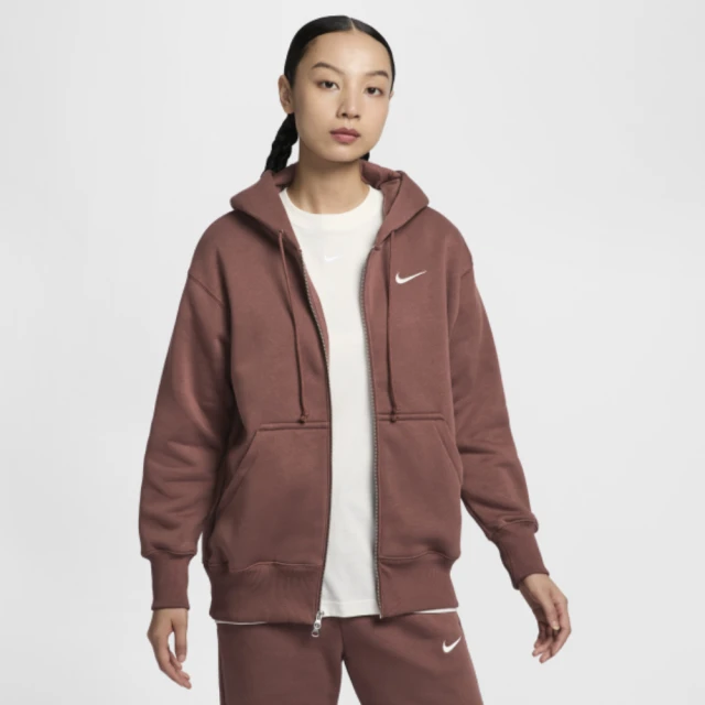 NIKE 耐吉 外套 女款 運動連帽外套 AS W NSW PHNX FLC FZ OS HOODIE 咖啡 DQ5759-218