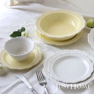 【Just Home】浪漫浮雕陶瓷4.7吋碗6件組-兩色可選(飯碗 碗 碗盤 點心碗 湯碗 可微波)
