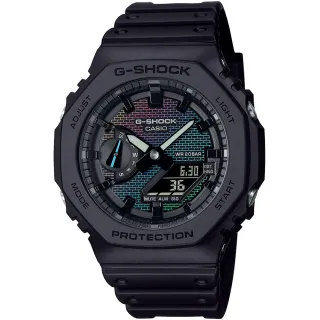 【CASIO 卡西歐】G-SHOCK 八角防護彩虹磚牆漸層蒸鍍雙顯手錶 雙12 優惠 聖誕 禮物(GA-2100RW-1A)