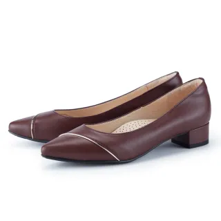 【ORIN】金屬拉線羊皮尖頭低跟鞋(酒紅)