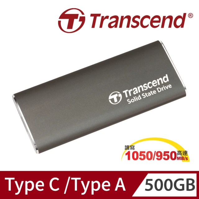 Transcend 創見 ESD265C 500GB USB3.1/Type C 雙介面行動固態硬碟-玄鐵灰(TS500GESD265C)