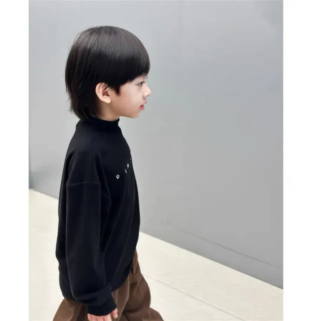 【安朵童舖】現貨韓版中大童德絨刺繡字母長袖上衣男童中高領T恤打底上衣內搭衣上衣彈力上衣童裝(26)