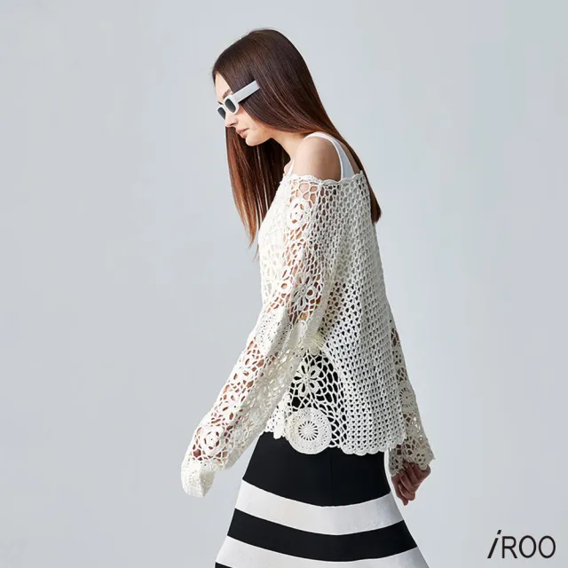 【iROO】復古手勾花卉針織上衣