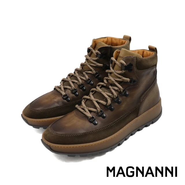 MAGNANNI 西班牙手染厚底拼接造型中筒靴 深棕色(25