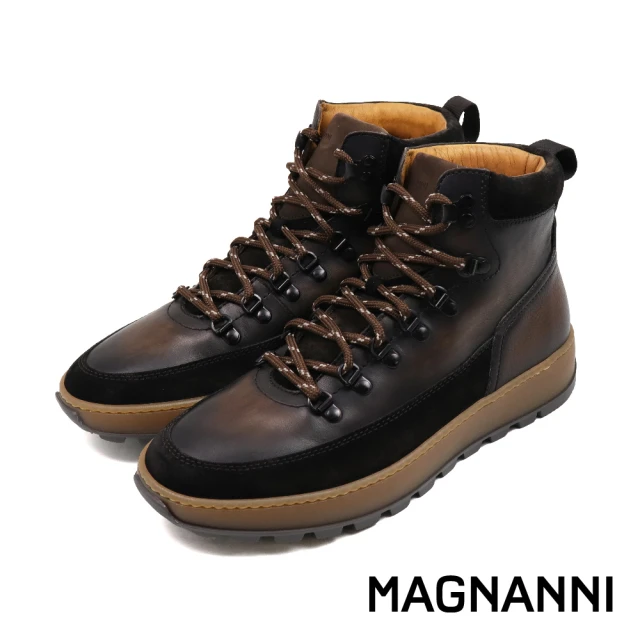 MAGNANNI 西班牙手染厚底拼接造型中筒靴 深棕色(25827-BR)