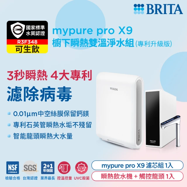 BRITA 官方直營mypure pro X9櫥下瞬熱雙溫淨水組(白色 專利升級版)