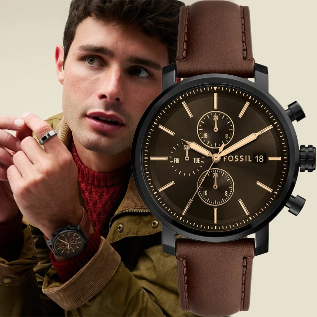 FOSSIL Rhett 內斂黑棕 多功能三眼手錶-43mm 雙11 優惠(BQ2894)