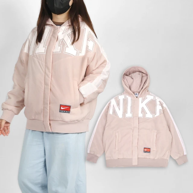 NIKE 耐吉 外套 NSW Team 女款 粉 白 寬鬆 保暖 刷毛 連帽外套(DQ6939-601)