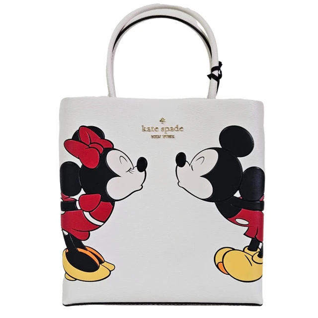 KATE SPADE KS X Disney 聯名限量款迷你托特包斜背手提兩用包(米奇米妮白色/雙11)