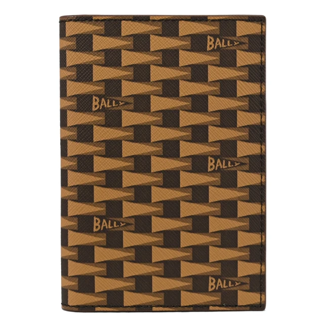 BALLY 品牌LOGO三角印花拼接對折3卡多功能護照夾(咖)