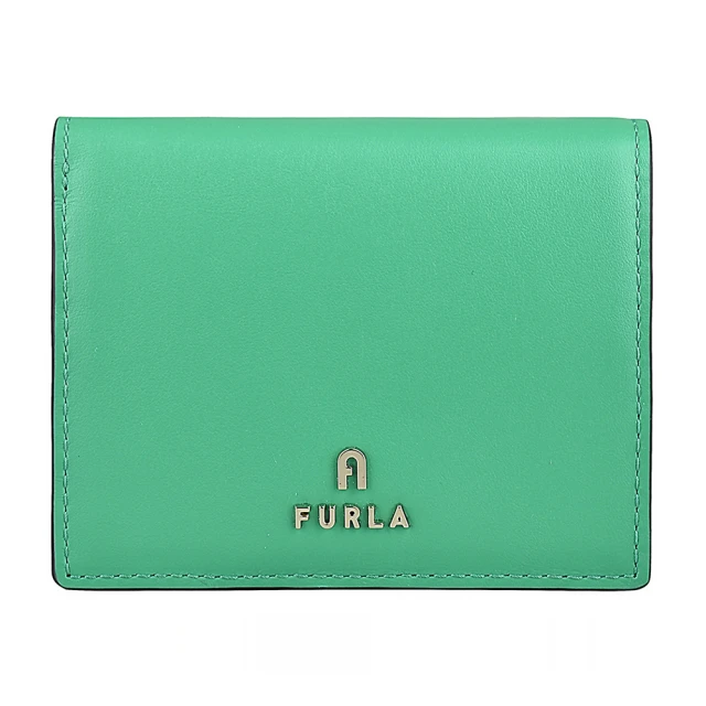 FURLA 芙拉 FURLA CAMELIA字母LOGO釦式4卡小牛皮對折短夾(若竹綠)