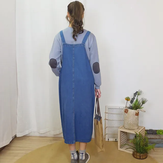 【Hana Mokuba】花木馬日系女裝寬鬆休閒實用口袋牛仔吊帶裙(吊帶裙)