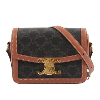 【CELINE】TRIOMPHE 塗層帆布及小牛皮翻蓋郵差包(棕褐色)