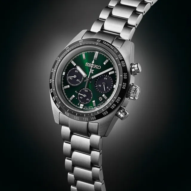 【SEIKO 精工】PROSPEX SPEEDTIMER 綠熊貓三眼太陽能計時錶-39mm 母親節(V192-0AF0G SSC933P1)
