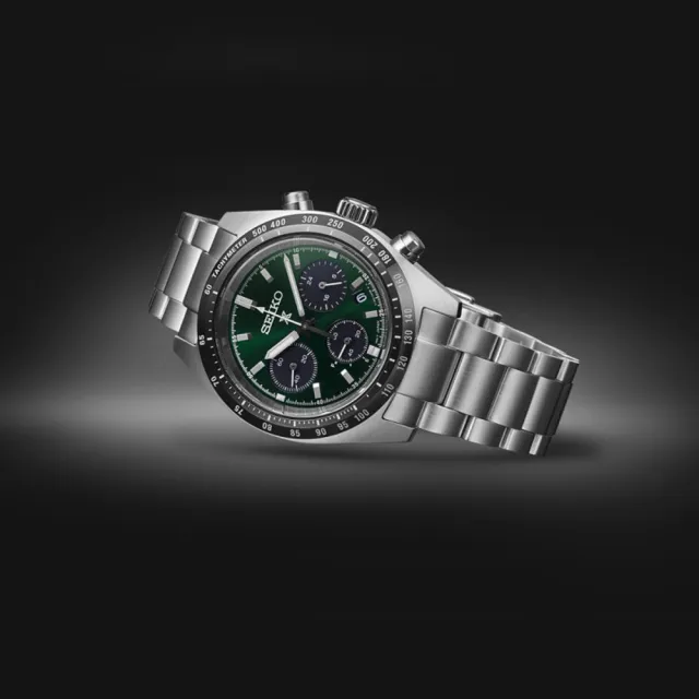 【SEIKO 精工】PROSPEX SPEEDTIMER 綠熊貓三眼太陽能計時錶-39mm 母親節(V192-0AF0G SSC933P1)
