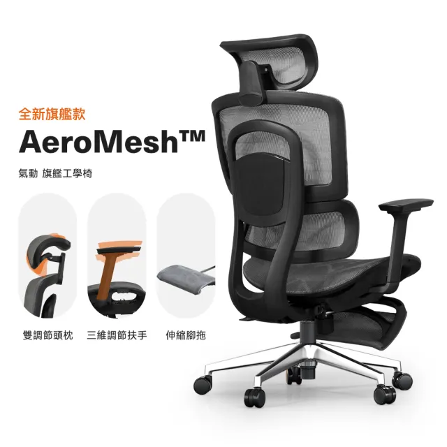 【Hyman PluS+】Aero Mesh 雙背護腰多功能調節人體工學椅-保固一年(電腦椅 辦公椅 主管椅 高背椅 耐重椅)