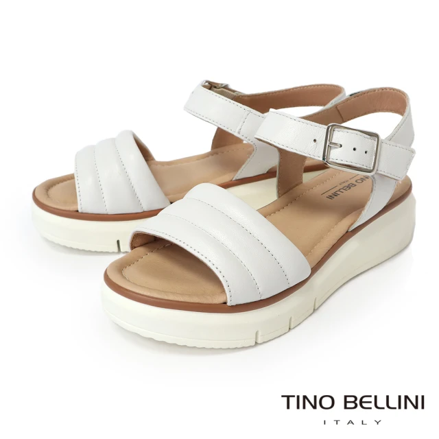 TINO BELLINI 貝里尼 寬帶壓紋厚底涼鞋FSNT016-0(白色)