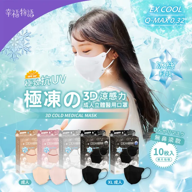 【BenQHealth 明基健康生活】幸福物語 極凍舘3D立體醫療口罩10片/盒x4盒(瞬間涼感 成人、XL雙尺寸)