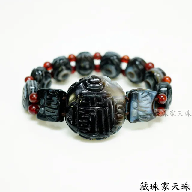 【藏珠家】精品財咒天眼+雙龍+文殊智慧咒天珠手鍊-中手排