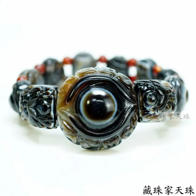 【藏珠家】精品財咒天眼+雙龍+文殊智慧咒天珠手鍊-中手排