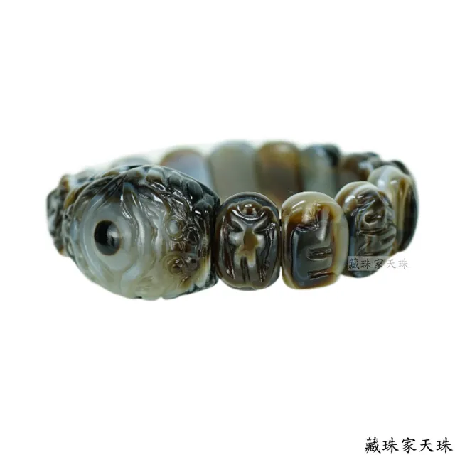 【藏珠家】精品雙龍拱珠+黃財神咒天眼天珠手鍊-中手排