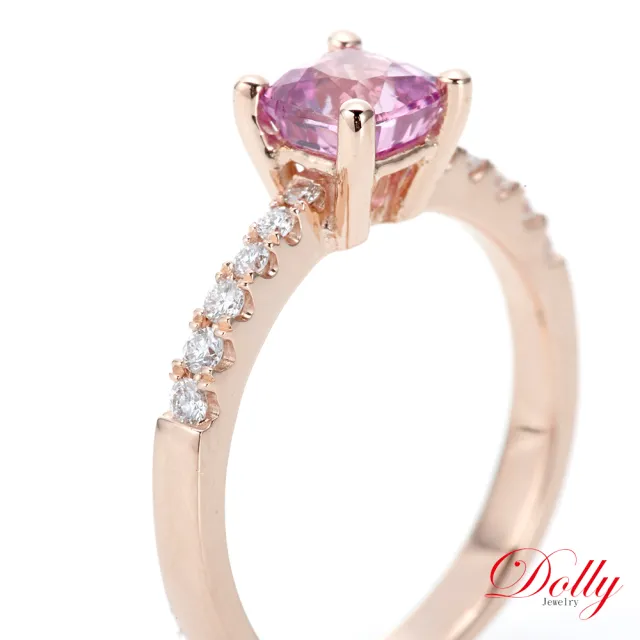【DOLLY】14K金 無燒斯里蘭卡艷粉藍寶石1克拉玫瑰金鑽石戒指-010 高級訂製珠寶 浪漫質感 奢華送禮