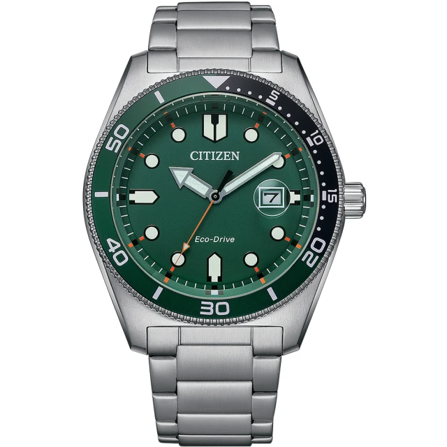 CITIZEN 星辰 GENTS系列 光動能大三針時尚腕錶/綠面43mm(AW1768-80X)