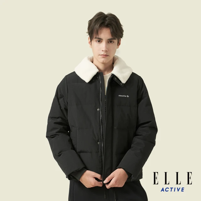 ELLE ACTIVE 男款 保暖領可拆羽絨外套-黑色(EA24A2M6701#99)