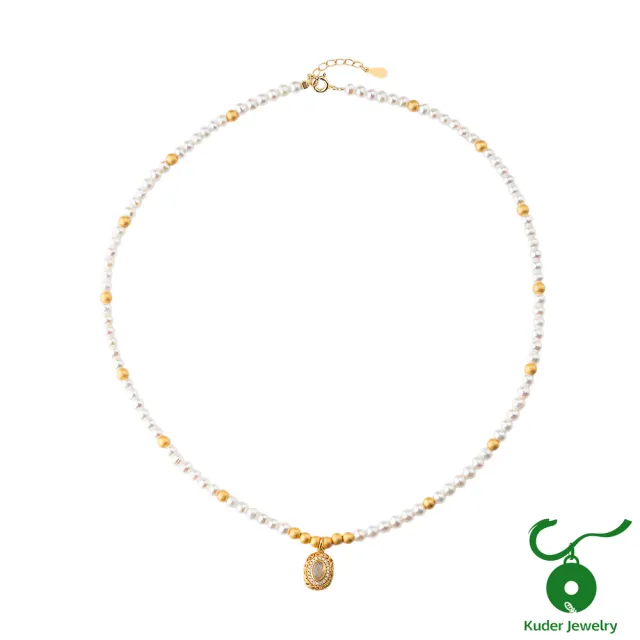 【K.D.J 圓融珠寶】天然珍珠項鍊 高品質 搭配蛋白石 鍍金包金 項鍊墜飾(4.5mm珠)