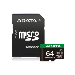 【ADATA 威剛】Speed Plus microSDXC UHS-I U3 A2 V30 64G記憶卡(附轉卡)