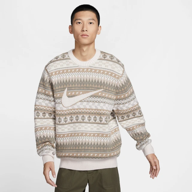 NIKE 耐吉 長袖上衣 男款 毛衣 保暖 AS M NL FAIR ISLE CREW SWEATER 白棕 FZ0126-105